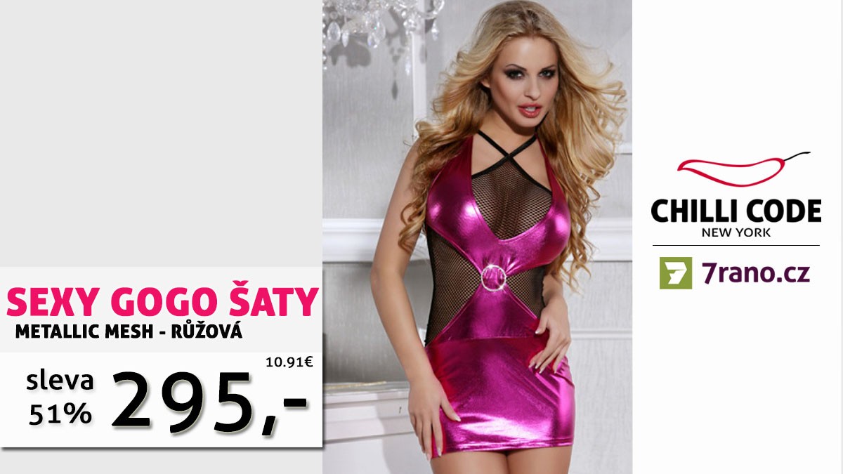Aktuální akce - Svůdné růžové Go Go šaty Metallic Mesh s jedinečnou slevou 51%